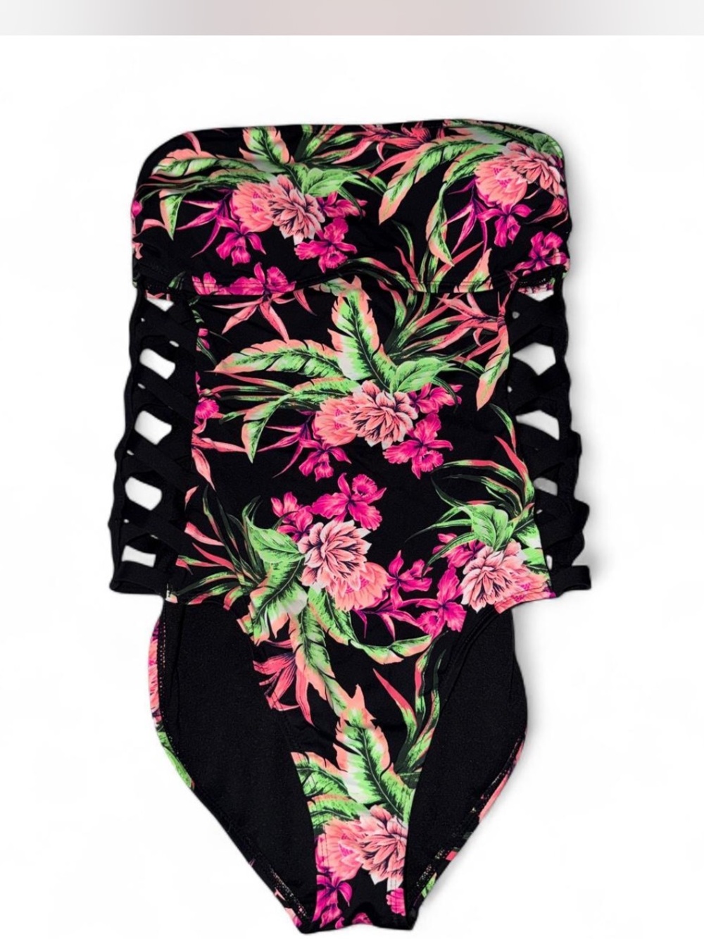 Ambrielle Black Pink Green Floral Swim Cover-Up